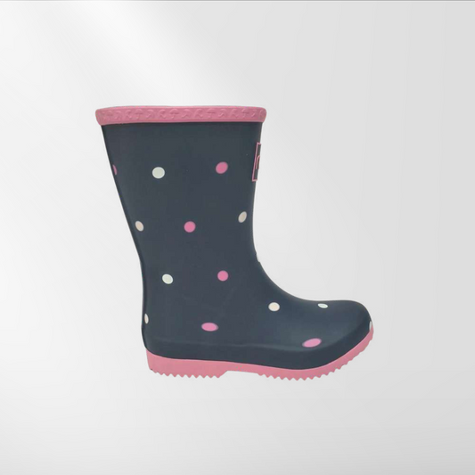 RAJN Kids Navy-Pink Dots Rubber Boots