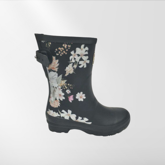 RAJN Women Black Blossom Rubber Boots